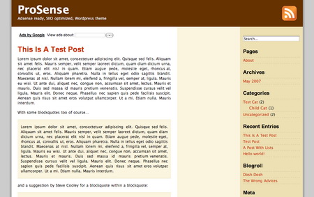 Prosense in 100 Excellent Free WordPress Themes