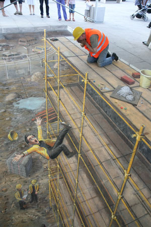 Site d'un édifice accidenté peinture de la rue 3D